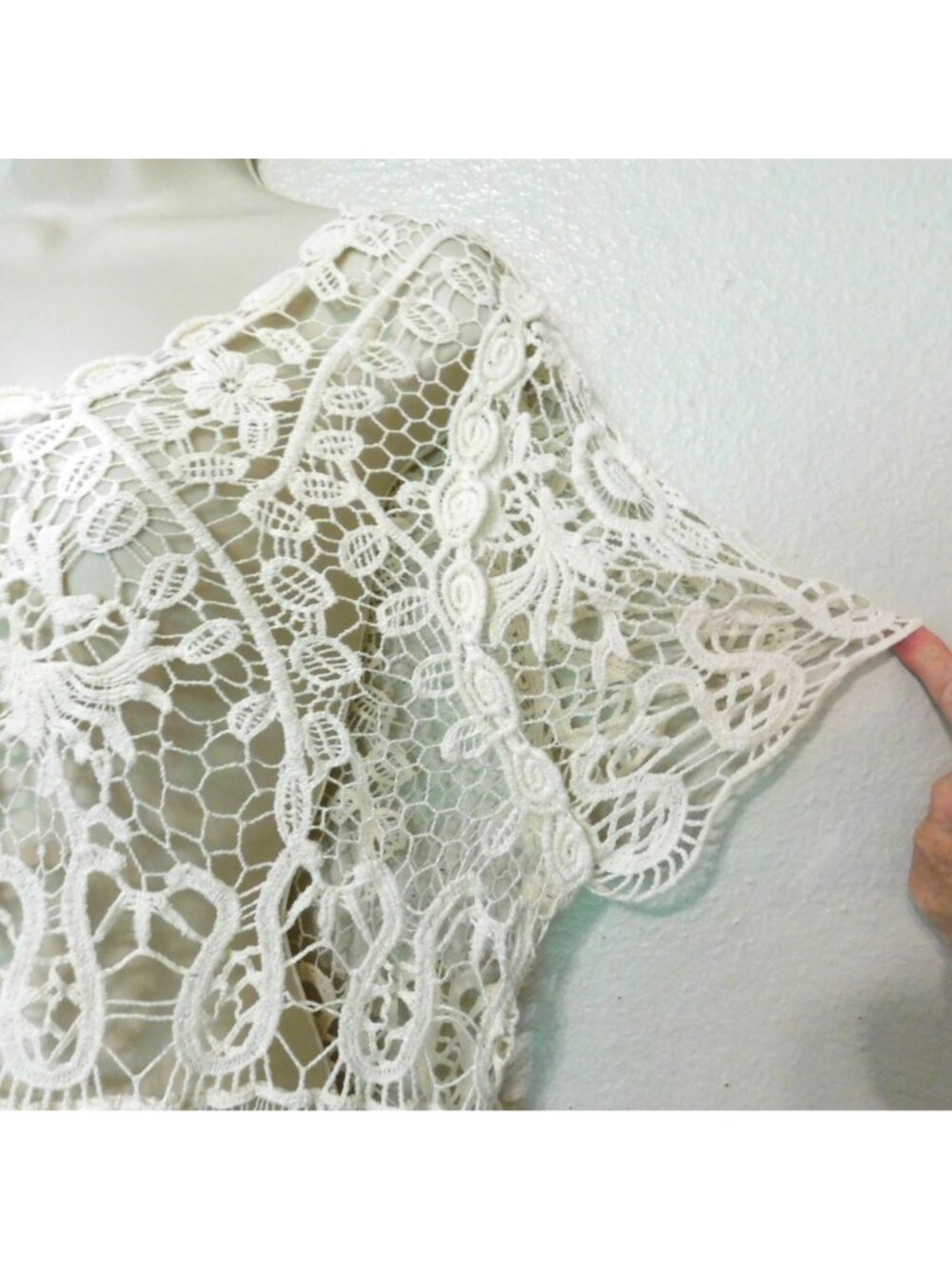Crochet Lace Tunic Top Womens XL Cream Short Sleeves Boho Style - Picture 3 of 8